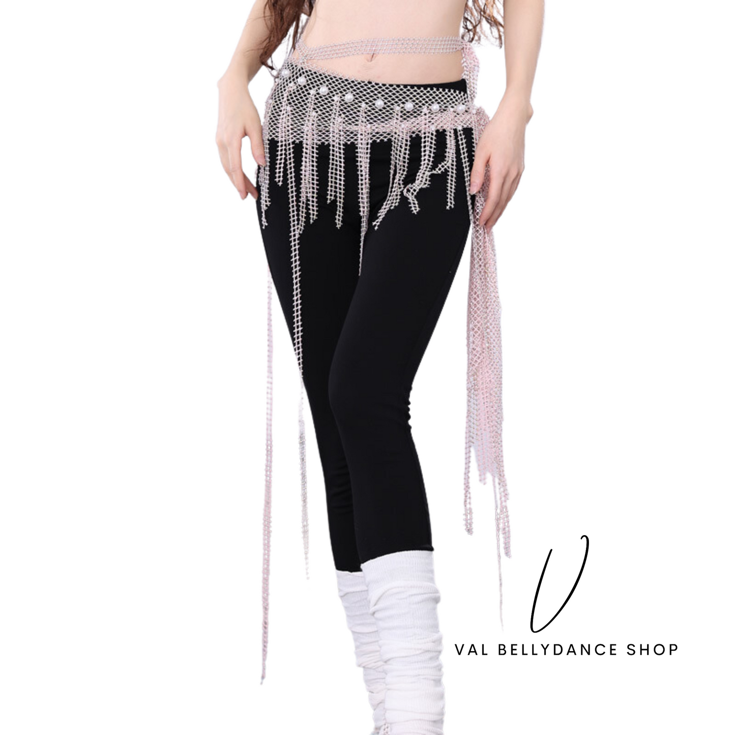 Crystals and Pearls Mesh Hip Scarf