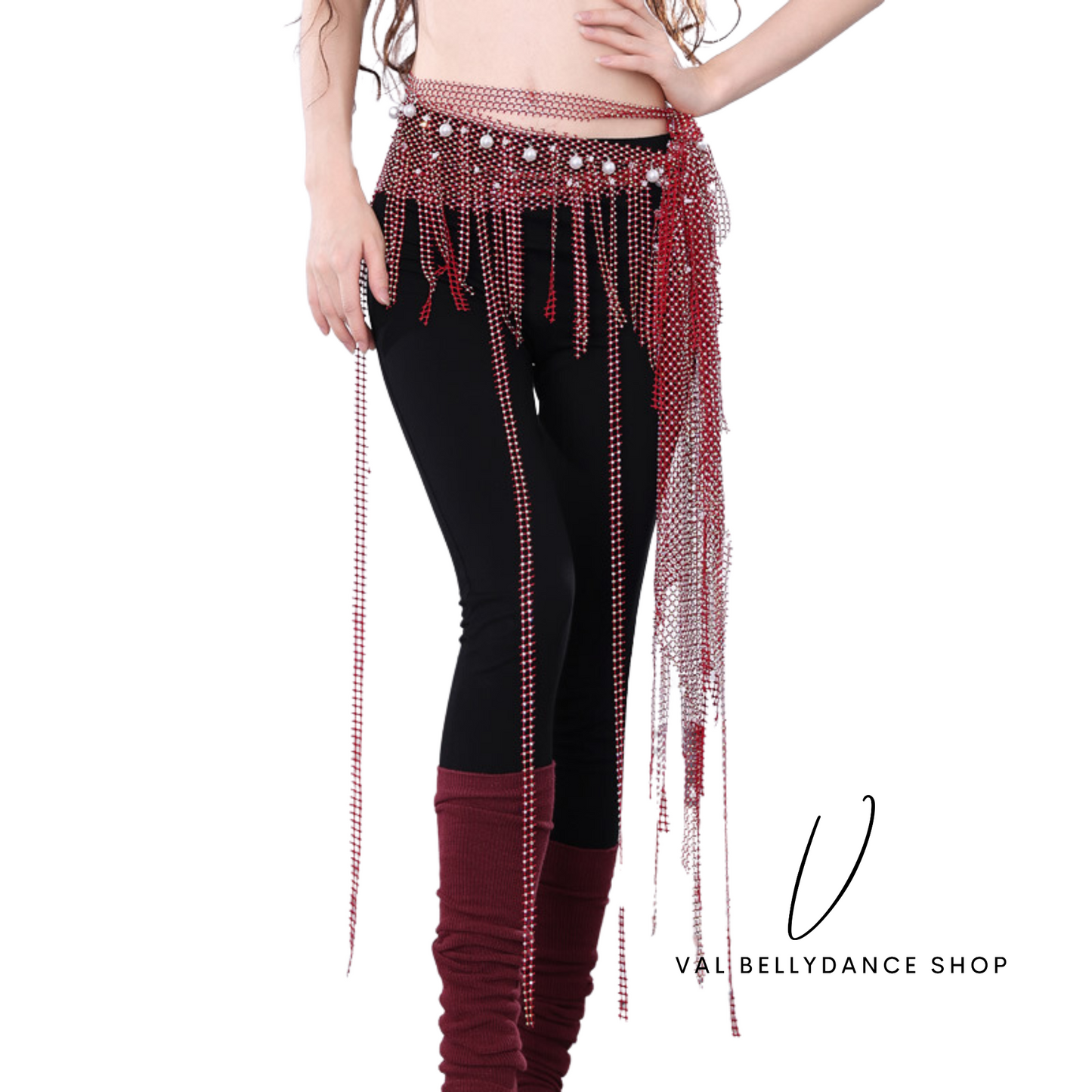 Crystals and Pearls Mesh Hip Scarf