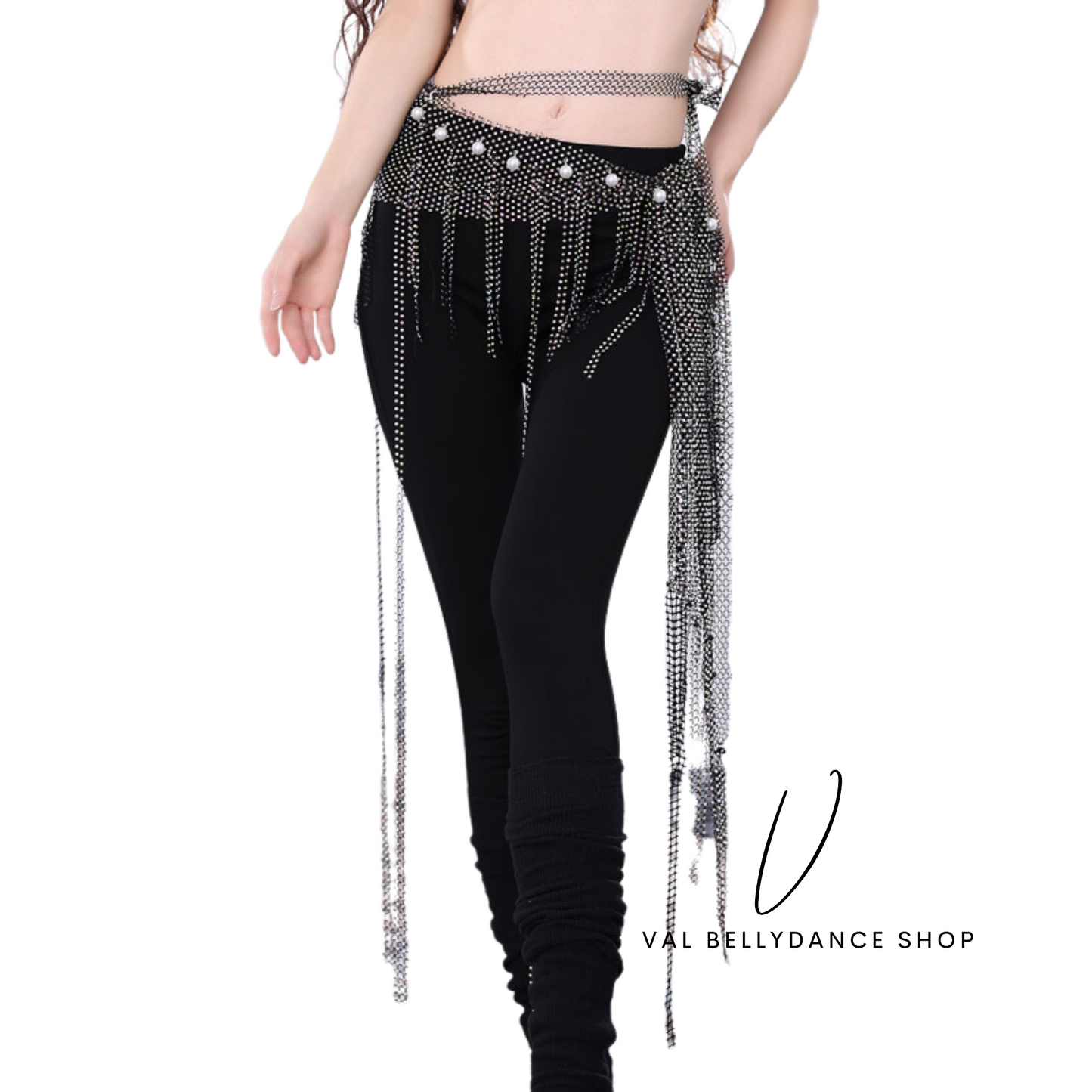 Crystals and Pearls Mesh Hip Scarf